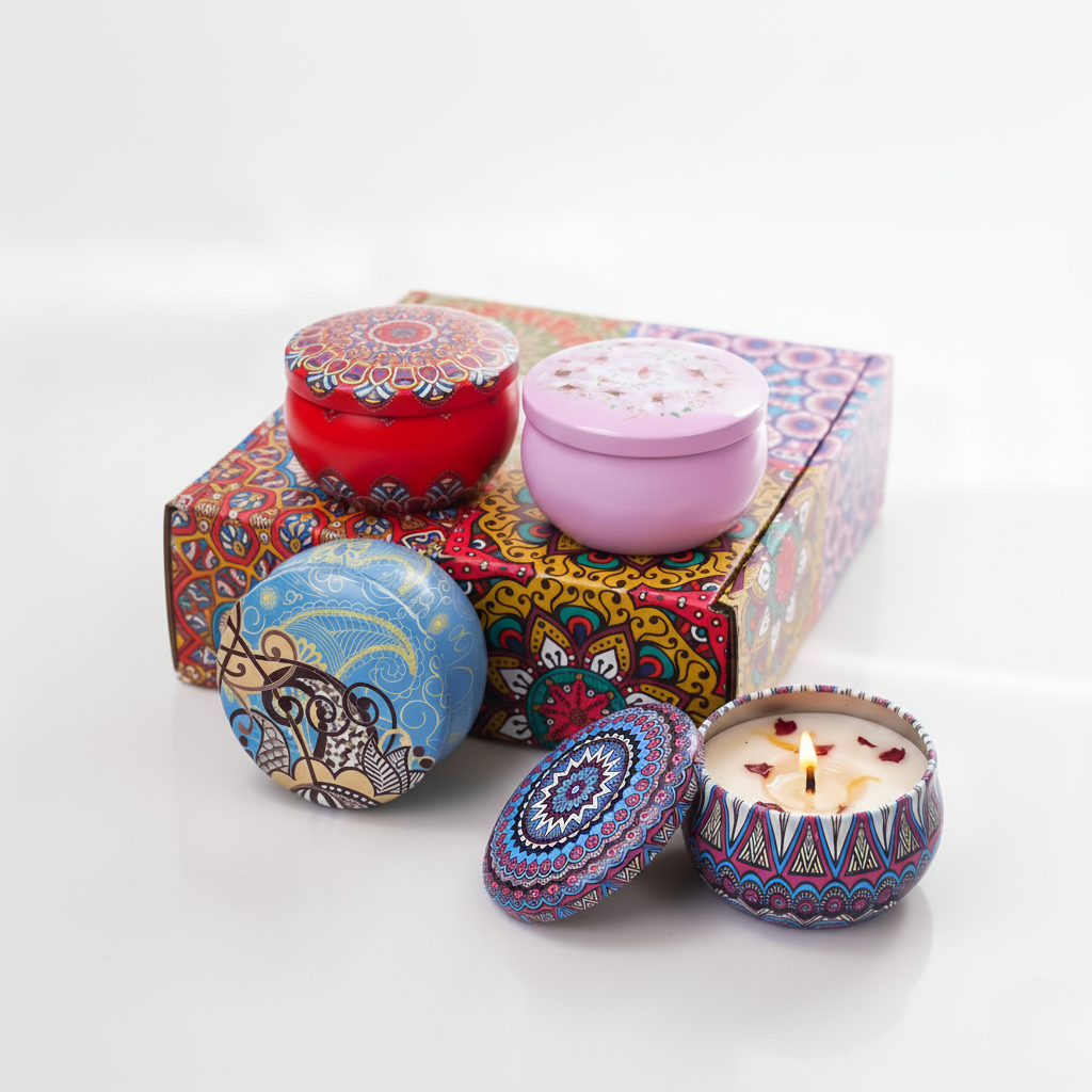 4Pcs/Box Scented Long Lasting Smokeless Fragrance Candle Jar Soy Candles Crystal Stone Dried Flower Couples Romantic Home Decor