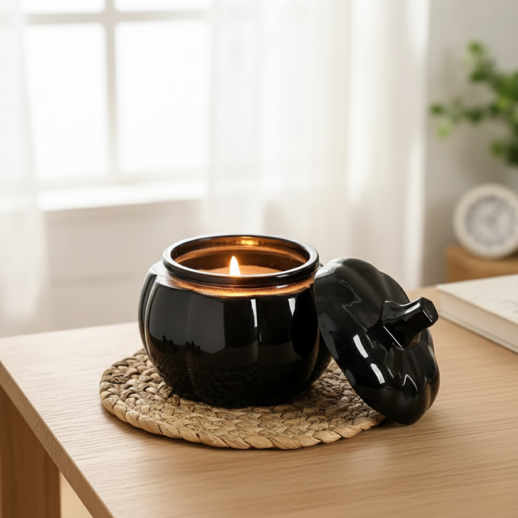 Fall Pumpkin Shaped Candle Halloween Fall Vanilla Pumpkin Spice Candle Farmhouse Thanksgiving Scented 12oz Autumn Decoration Gift