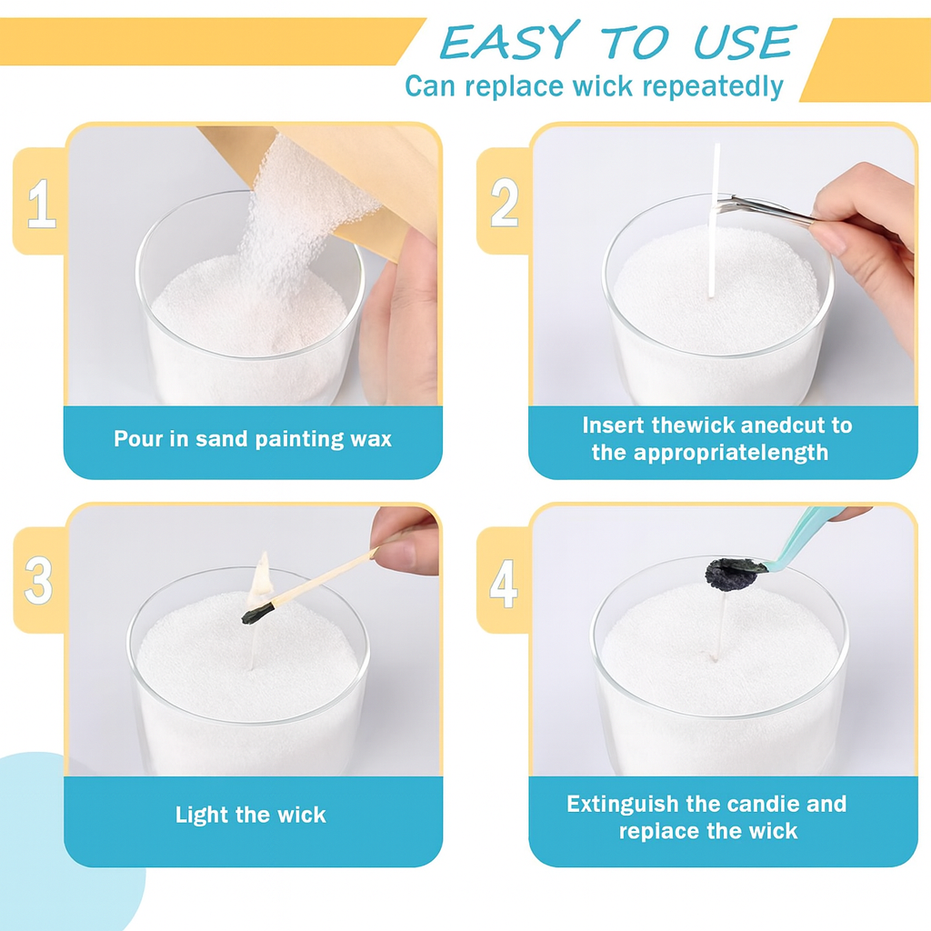 Sand Candle Wax With Wicks - Natural Vegetable Wax 250g - 500g