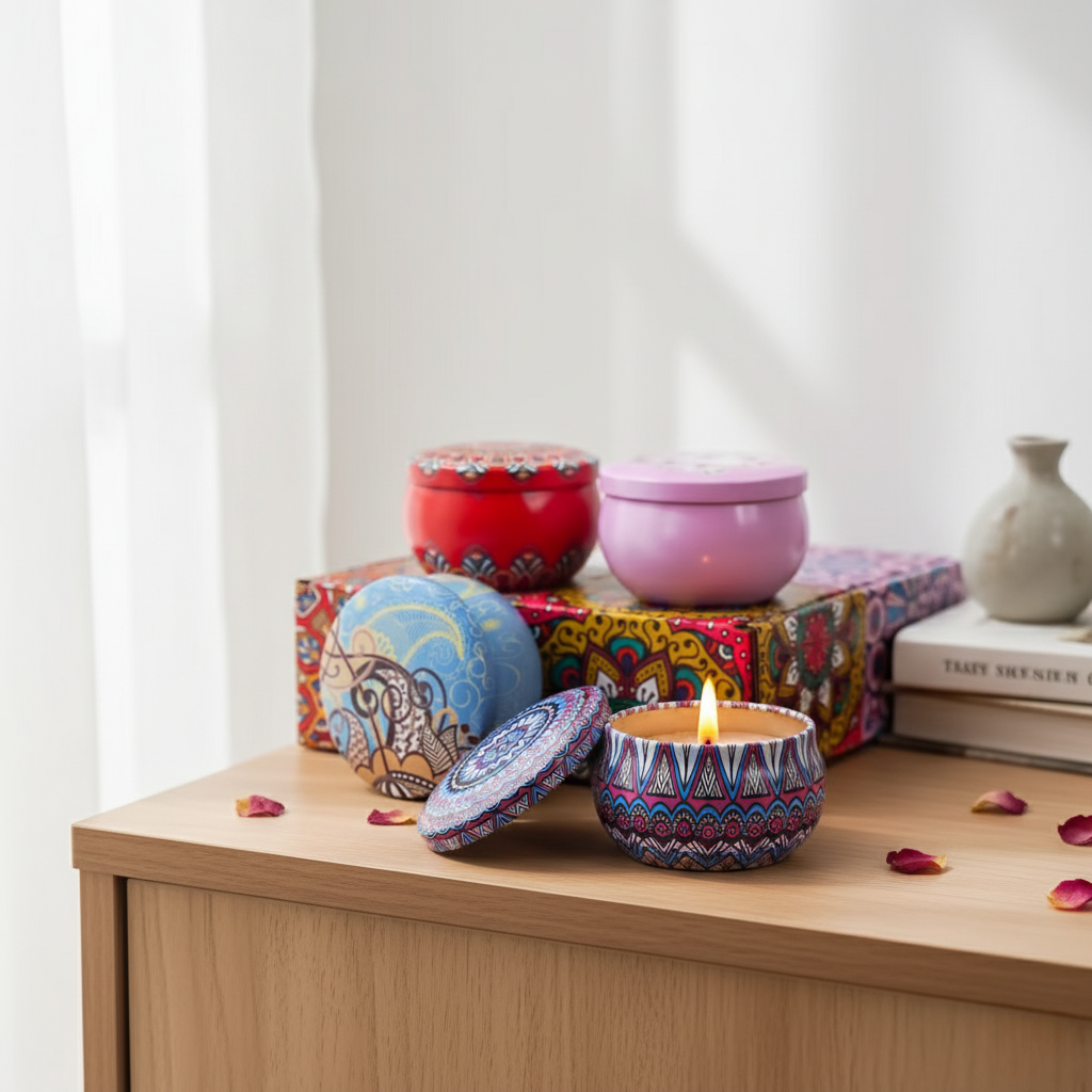 4Pcs/Box Scented Long Lasting Smokeless Fragrance Candle Jar Soy Candles Crystal Stone Dried Flower Couples Romantic Home Decor