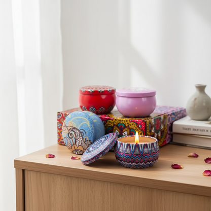 4Pcs/Box Scented Long Lasting Smokeless Fragrance Candle Jar Soy Candles Crystal Stone Dried Flower Couples Romantic Home Decor