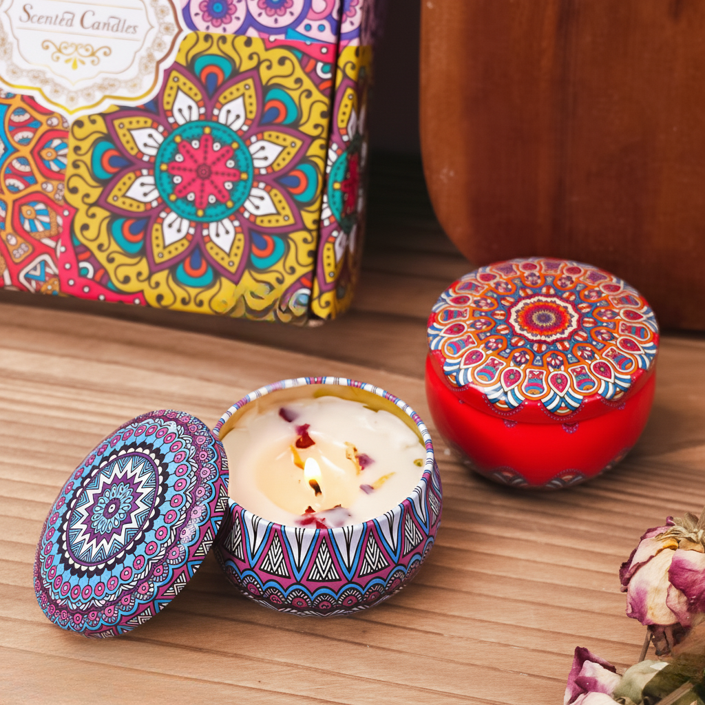 4Pcs/Box Scented Long Lasting Smokeless Fragrance Candle Jar Soy Candles Crystal Stone Dried Flower Couples Romantic Home Decor