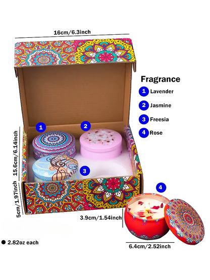 4Pcs/Box Scented Long Lasting Smokeless Fragrance Candle Jar Soy Candles Crystal Stone Dried Flower Couples Romantic Home Decor