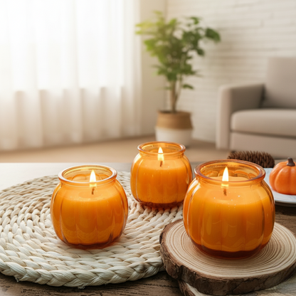 2/4pcs Halloween Pumpkin Candles in Amber Glass Jars, Unique Halloween Decorative Candles for Home, Festival Decoration and Gift