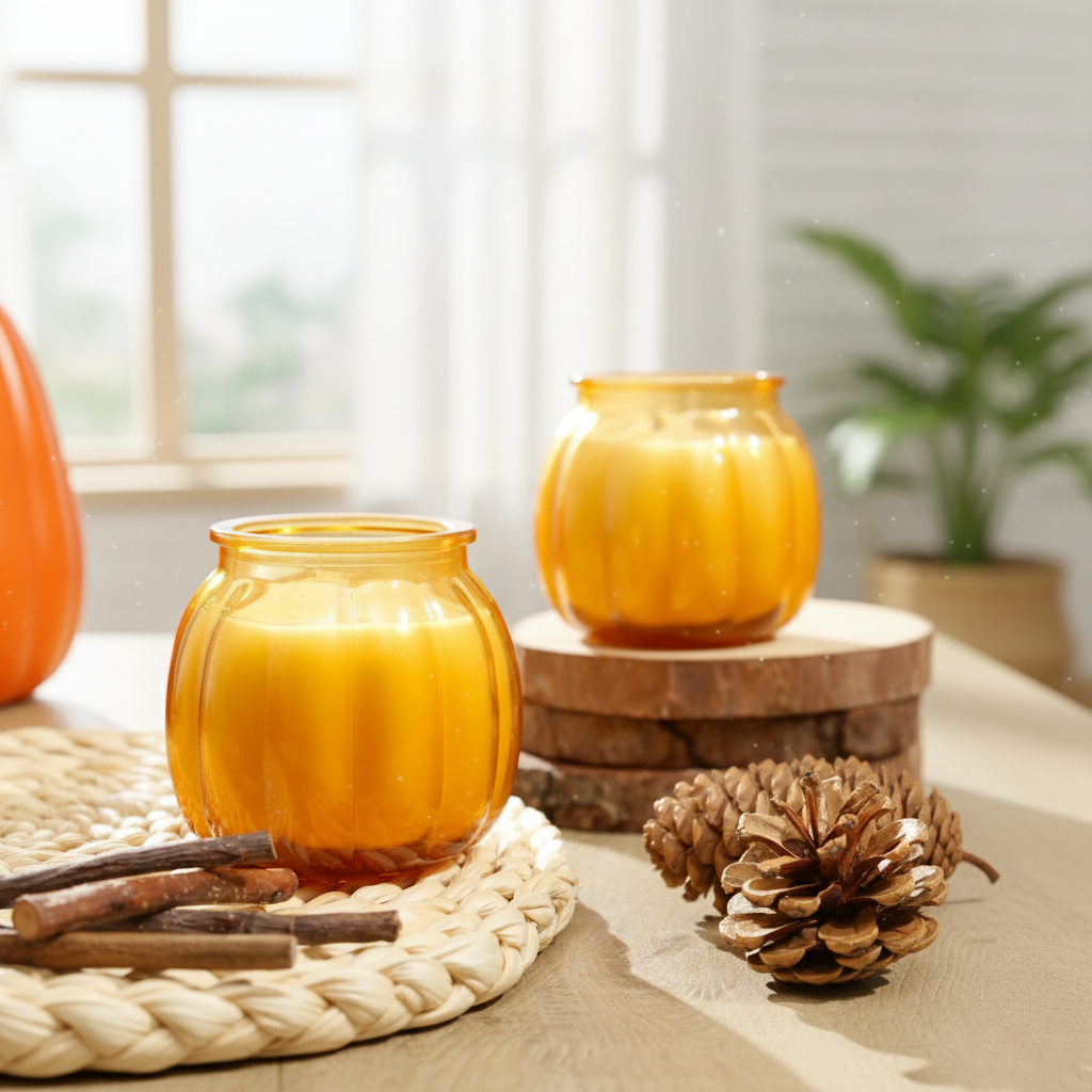 2/4pcs Halloween Pumpkin Candles in Amber Glass Jars, Unique Halloween Decorative Candles for Home, Festival Decoration and Gift