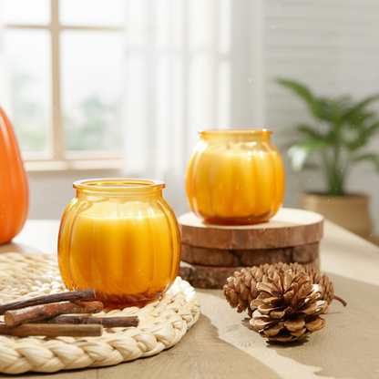 2/4pcs Halloween Pumpkin Candles in Amber Glass Jars, Unique Halloween Decorative Candles for Home, Festival Decoration and Gift