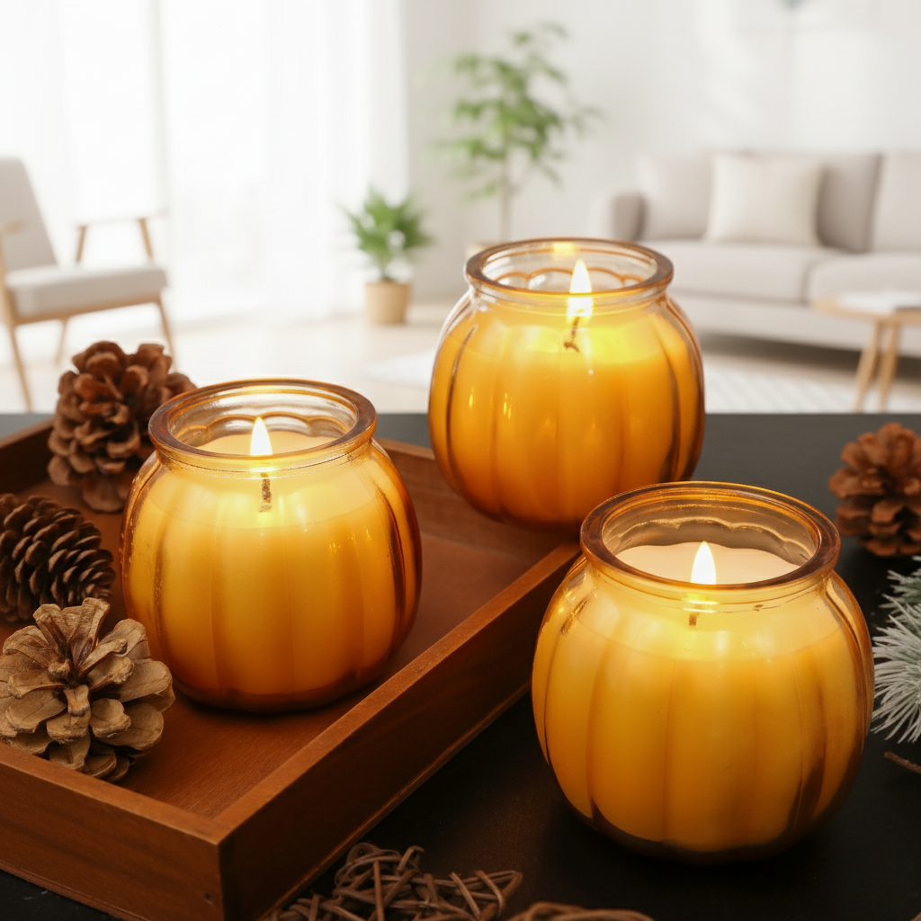 2/4pcs Halloween Pumpkin Candles in Amber Glass Jars, Unique Halloween Decorative Candles for Home, Festival Decoration and Gift