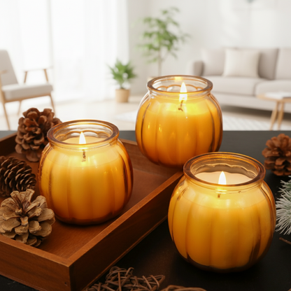 2/4pcs Halloween Pumpkin Candles in Amber Glass Jars, Unique Halloween Decorative Candles for Home, Festival Decoration and Gift