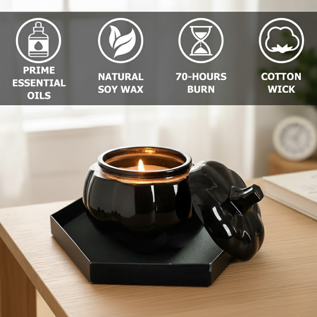 Fall Pumpkin Shaped Candle Halloween Fall Vanilla Pumpkin Spice Candle Farmhouse Thanksgiving Scented 12oz Autumn Decoration Gift