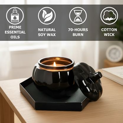 Fall Pumpkin Shaped Candle Halloween Fall Vanilla Pumpkin Spice Candle Farmhouse Thanksgiving Scented 12oz Autumn Decoration Gift