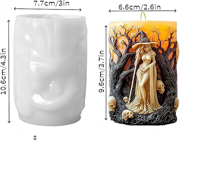 Halloween Witch Cylinderical Candle Silicone Mold