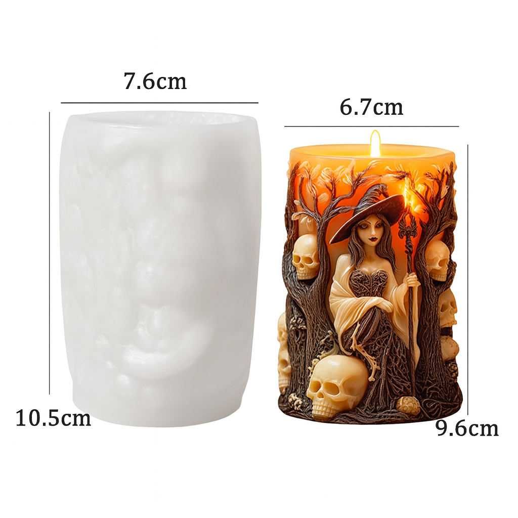 Halloween Witch Cylinderical Candle Silicone Mold