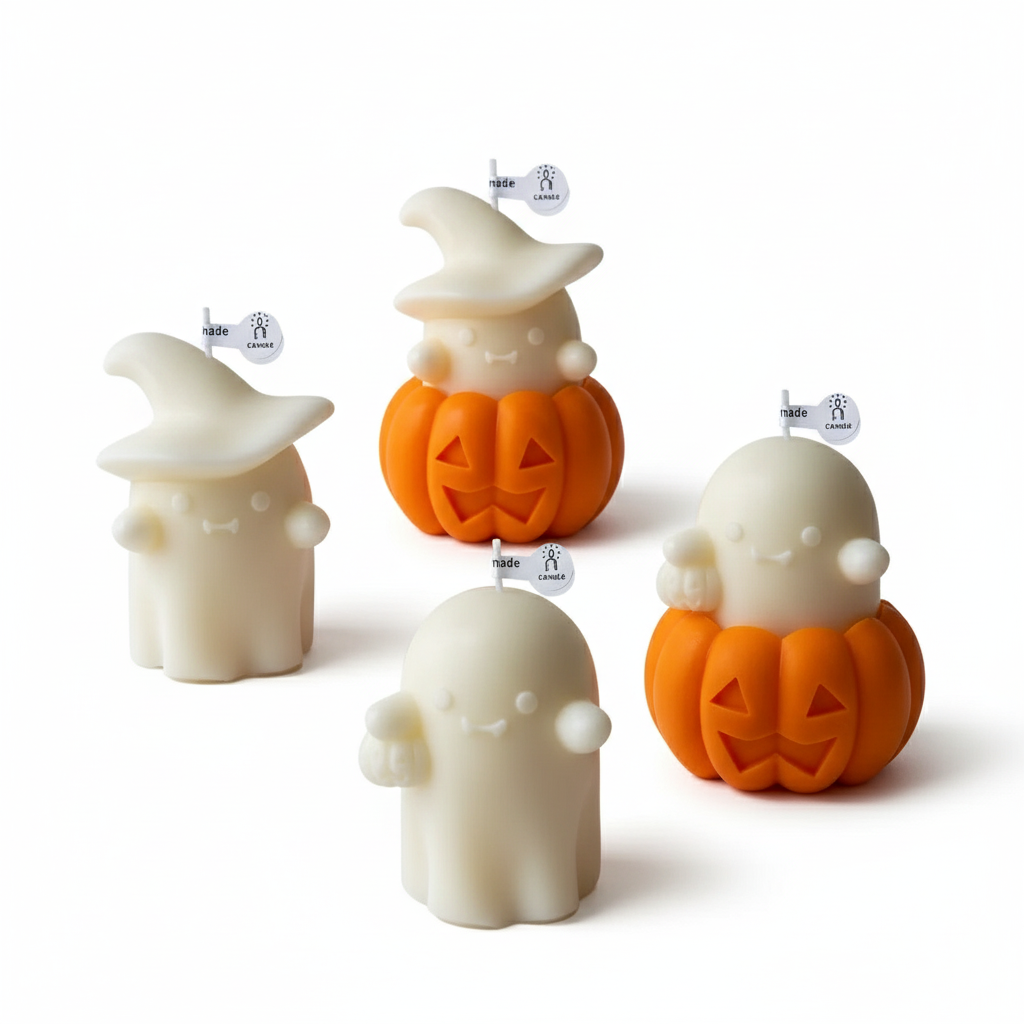 1/2pcs Ghost & Pumpkin Scented Candle Adorable Soy Wax Candles Idea Gifts for Holiday Halloween Home Party Atmosphere Decorative