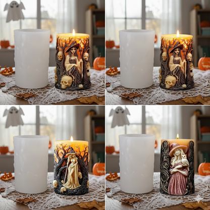 Halloween Witch Cylinderical Candle Silicone Mold