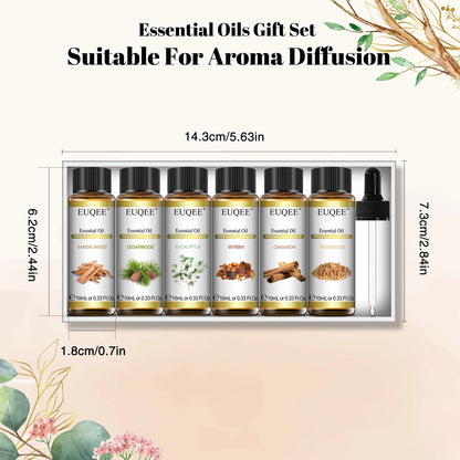 EUQEE Essential Oils Set 6 Bottles 10ml Pure Natural Aromatherapy Oils