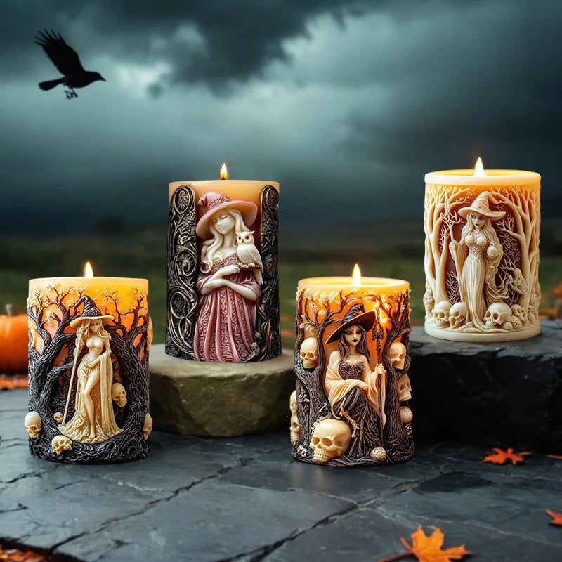 Halloween Witch Cylinderical Candle Silicone Mold