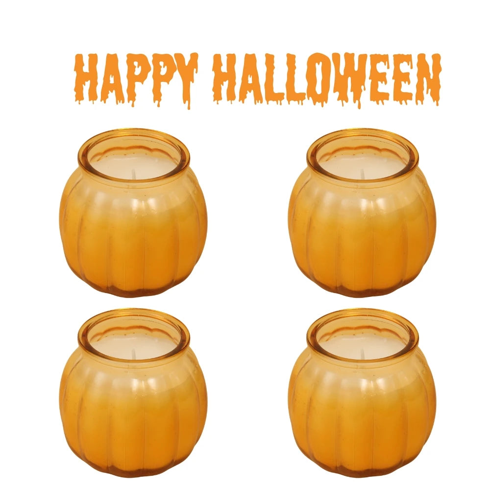 2/4pcs Halloween Pumpkin Candles in Amber Glass Jars, Unique Halloween Decorative Candles for Home, Festival Decoration and Gift