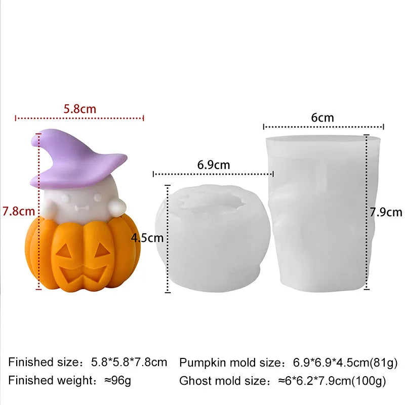 2 Pcs Halloween Candle Molds, Set of Pumpkin + Ghost Silicone Molds for DIY Fun Cute Candlestick Holder Tealight Candles Wax Soap Plaster Epoxy Resin Craft Casting Thanksgiving Décor