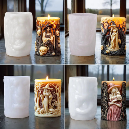 Halloween Witch Cylinderical Candle Silicone Mold