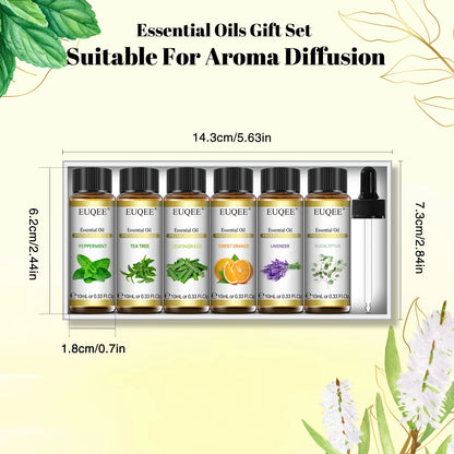 EUQEE Essential Oils Set 6 Bottles 10ml Pure Natural Aromatherapy Oils