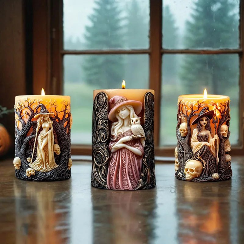 Halloween Witch Cylinderical Candle Silicone Mold