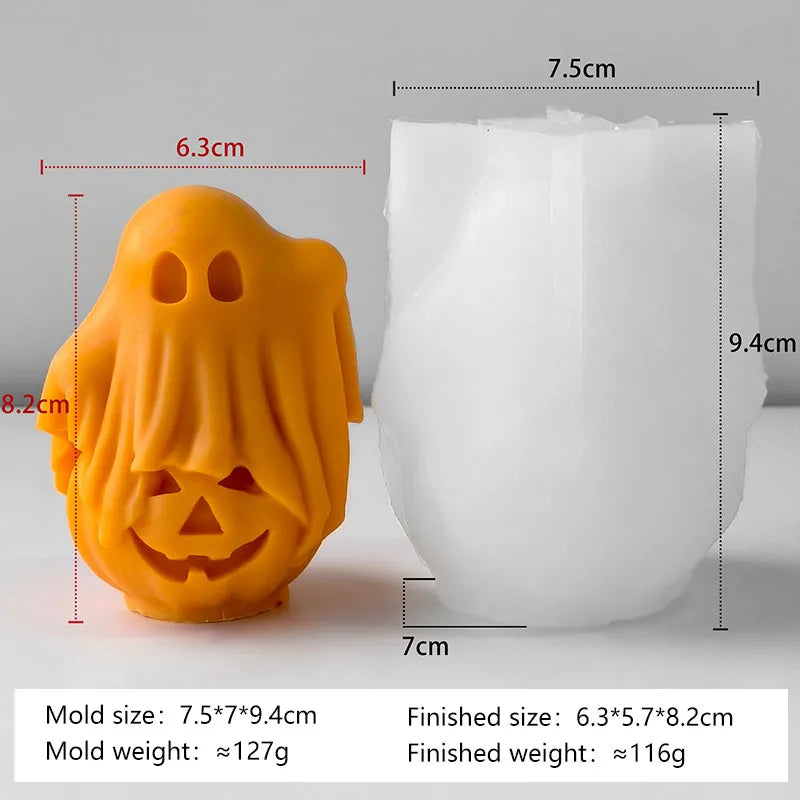 2 Pcs Halloween Candle Molds, Set of Pumpkin + Ghost Silicone Molds for DIY Fun Cute Candlestick Holder Tealight Candles Wax Soap Plaster Epoxy Resin Craft Casting Thanksgiving Décor