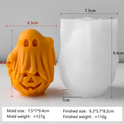 2 Pcs Halloween Candle Molds, Set of Pumpkin + Ghost Silicone Molds for DIY Fun Cute Candlestick Holder Tealight Candles Wax Soap Plaster Epoxy Resin Craft Casting Thanksgiving Décor