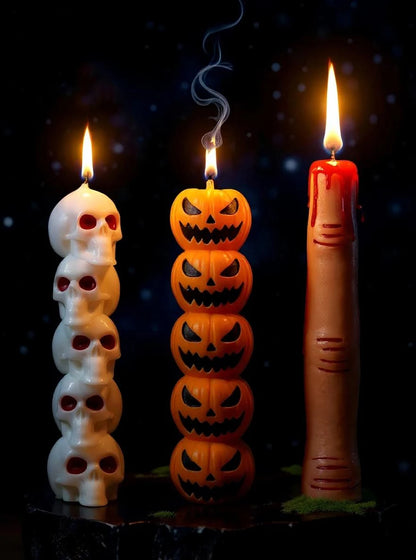 Halloween Aromatherapy Candle Set: Skull+Pumpkin+Bone Fingers