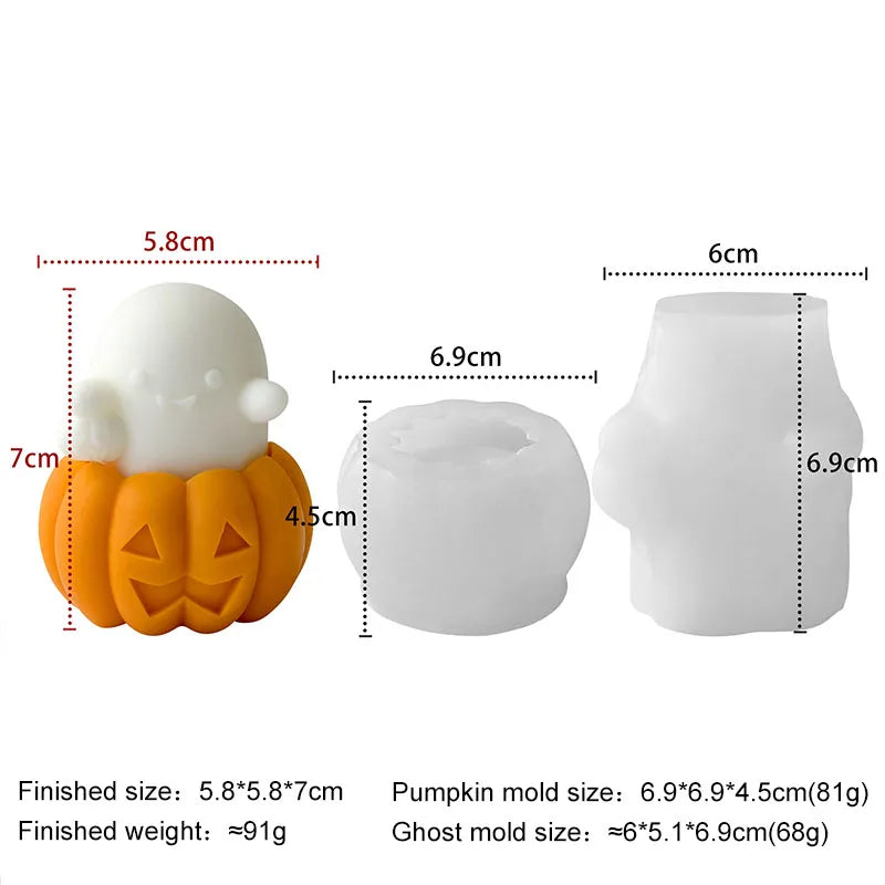 2 Pcs Halloween Candle Molds, Set of Pumpkin + Ghost Silicone Molds for DIY Fun Cute Candlestick Holder Tealight Candles Wax Soap Plaster Epoxy Resin Craft Casting Thanksgiving Décor