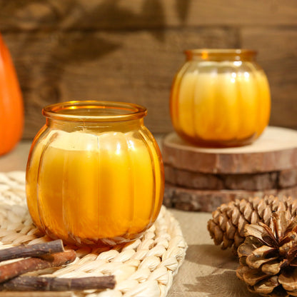 2/4pcs Halloween Pumpkin Candles in Amber Glass Jars, Unique Halloween Decorative Candles for Home, Festival Decoration and Gift