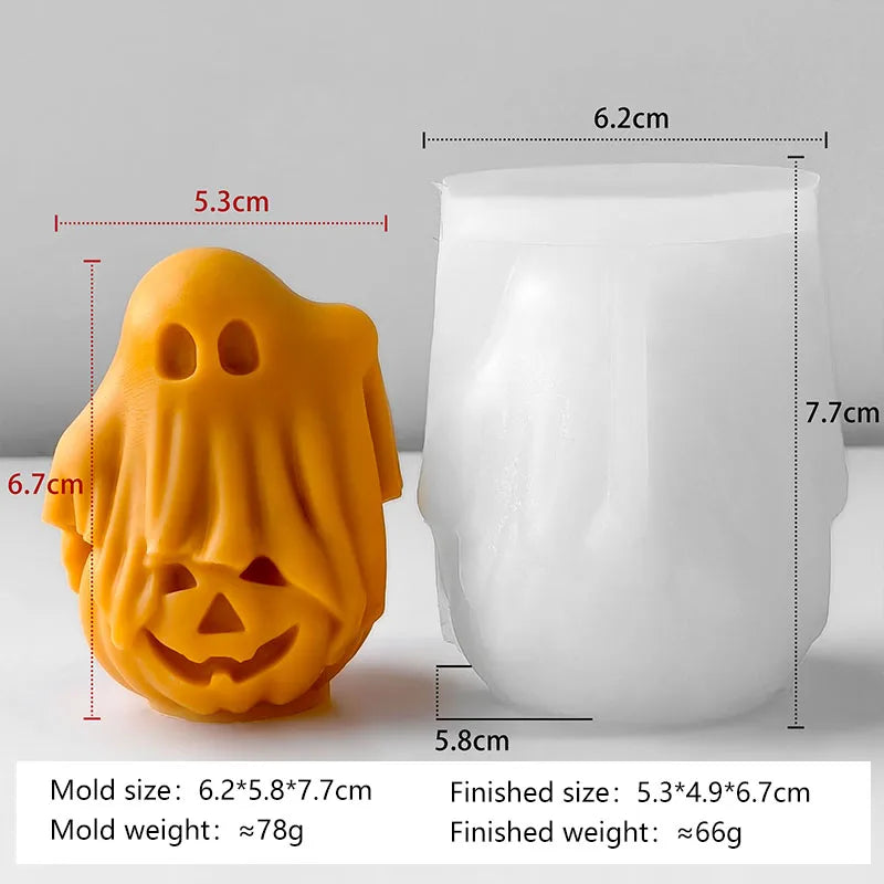 2 Pcs Halloween Candle Molds, Set of Pumpkin + Ghost Silicone Molds for DIY Fun Cute Candlestick Holder Tealight Candles Wax Soap Plaster Epoxy Resin Craft Casting Thanksgiving Décor