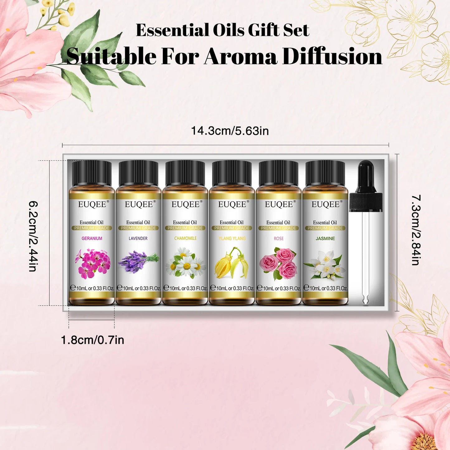 EUQEE Essential Oils Set 6 Bottles 10ml Pure Natural Aromatherapy Oils