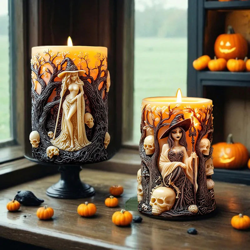 Halloween Witch Cylinderical Candle Silicone Mold