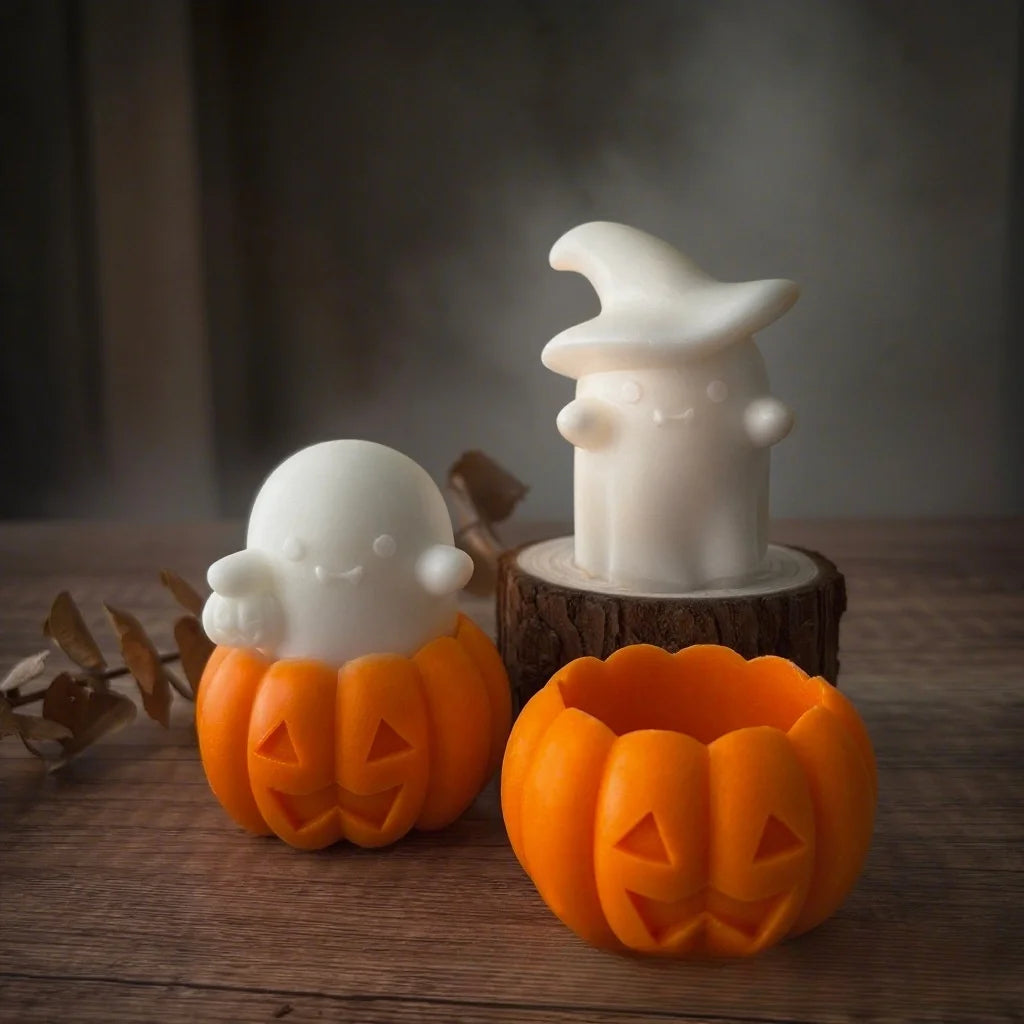 1/2pcs Ghost & Pumpkin Scented Candle Adorable Soy Wax Candles Idea Gifts for Holiday Halloween Home Party Atmosphere Decorative