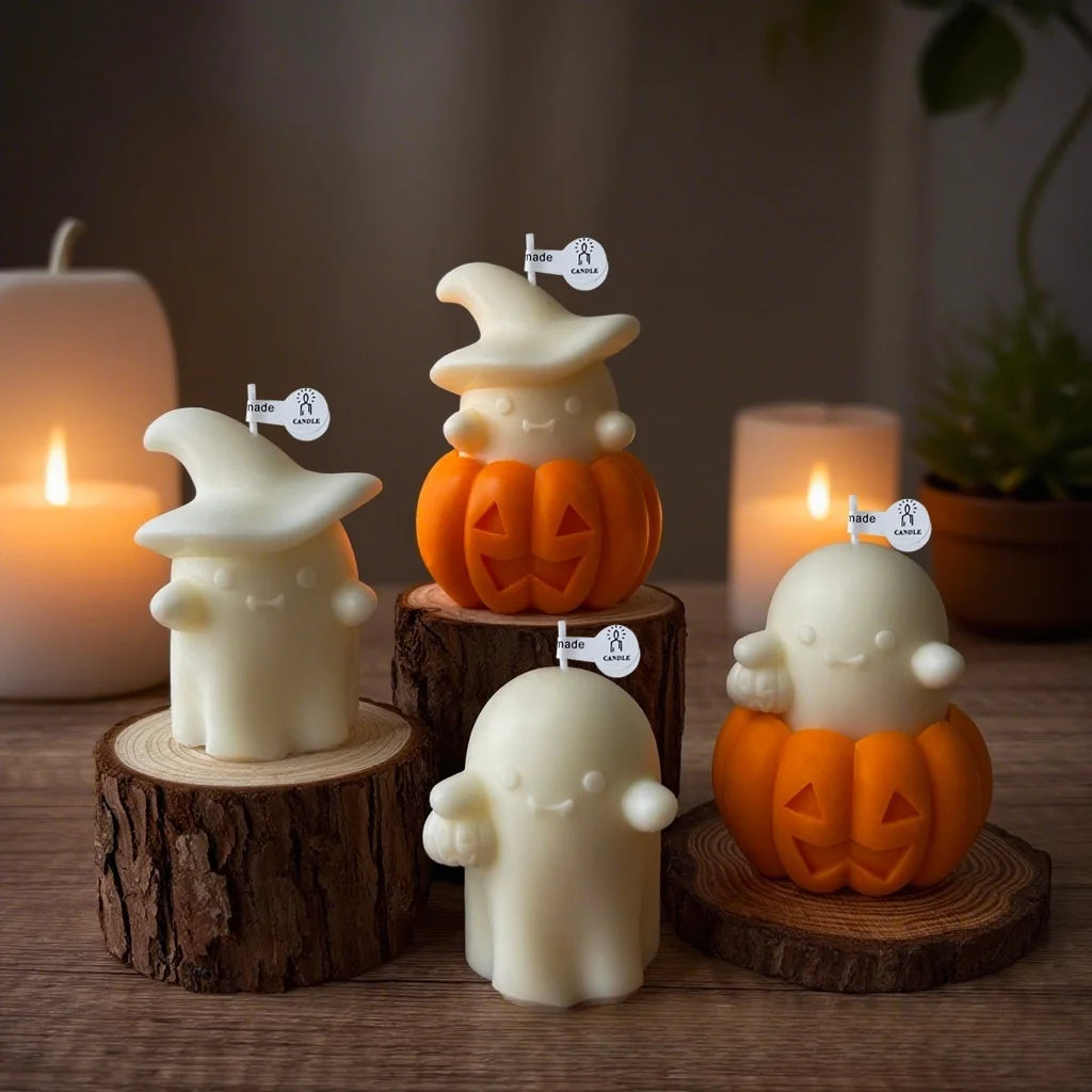 1/2pcs Ghost & Pumpkin Scented Candle Adorable Soy Wax Candles Idea Gifts for Holiday Halloween Home Party Atmosphere Decorative