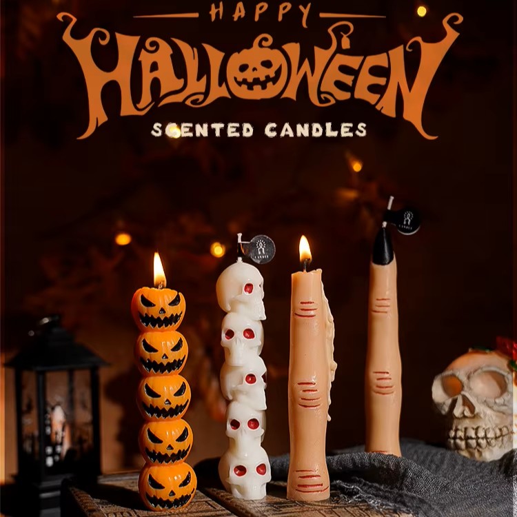 Halloween Aromatherapy Candle Set: Skull+Pumpkin+Bone Fingers