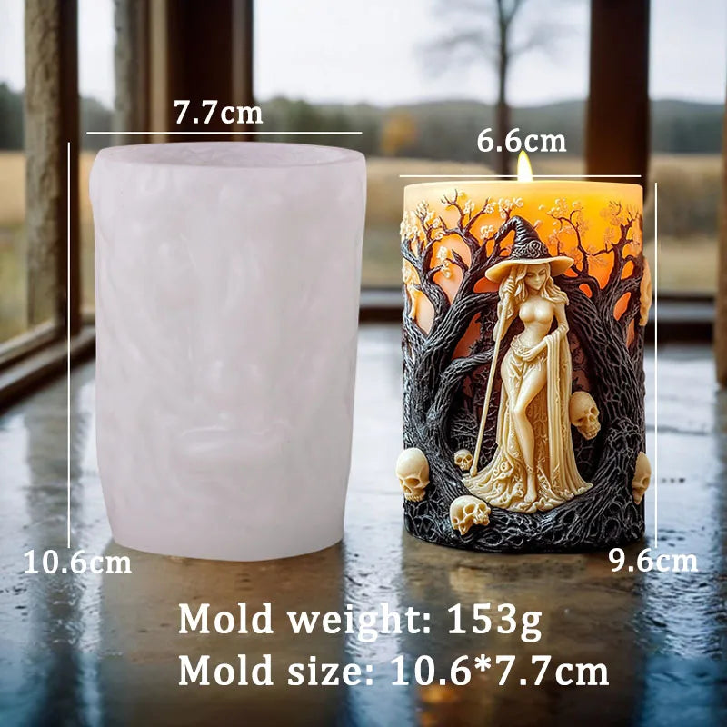 Halloween Witch Cylinderical Candle Silicone Mold