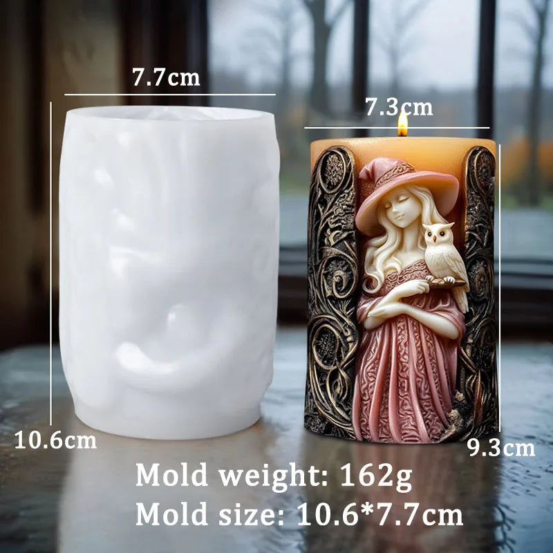 Halloween Witch Cylinderical Candle Silicone Mold