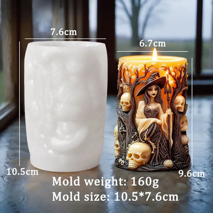 Halloween Witch Cylinderical Candle Silicone Mold