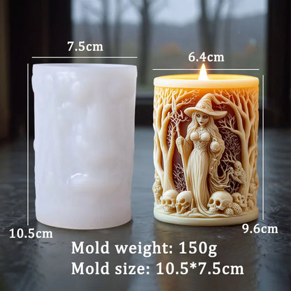 Halloween Witch Cylinderical Candle Silicone Mold